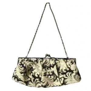 Women's Clutch Purse Evening Bag Kiss Lock Chain Cream Black Gold Lightweight